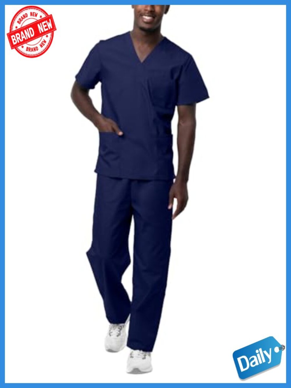 Classic Fit V-Neck Scrub Set, Tapered Leg, Polyester, 5 Pockets